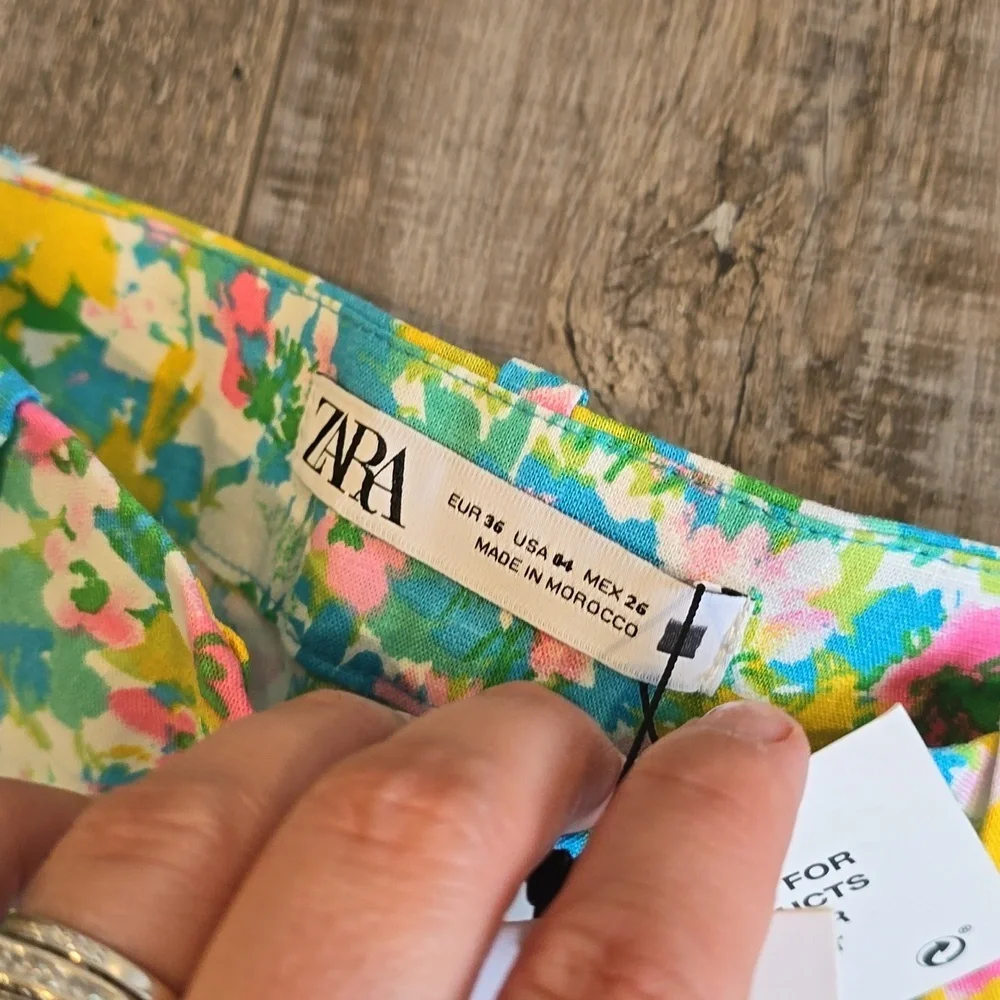 ZARA| Floral Printed Linen Blend| Flare Trousers| Size 4​